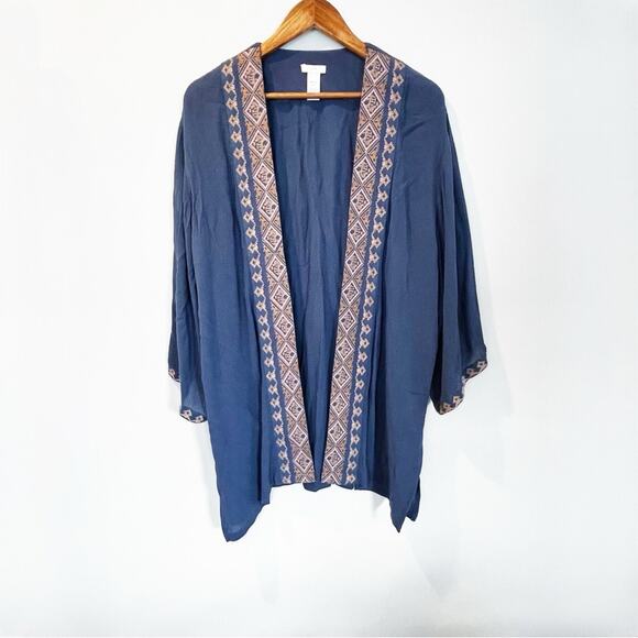 J. Jill Geometric Trim Kimono Navy Blue One Size Fits Most EUC - Picture 12 of 14